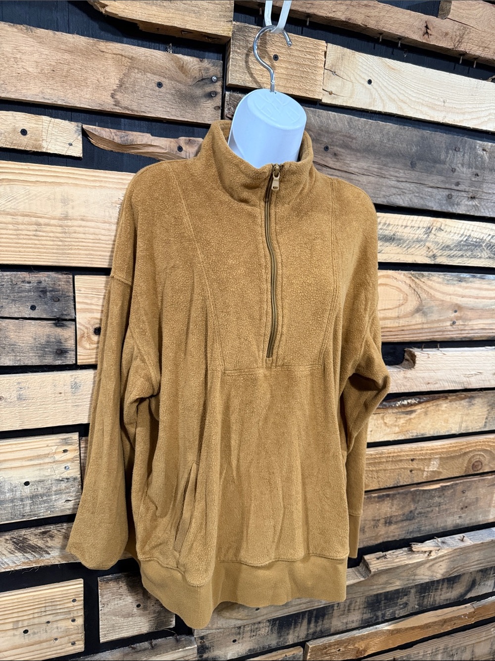 Aerie Off Line Brown Terry Cloth Half Zip Long Sleeve Pullover Pockets Women's M